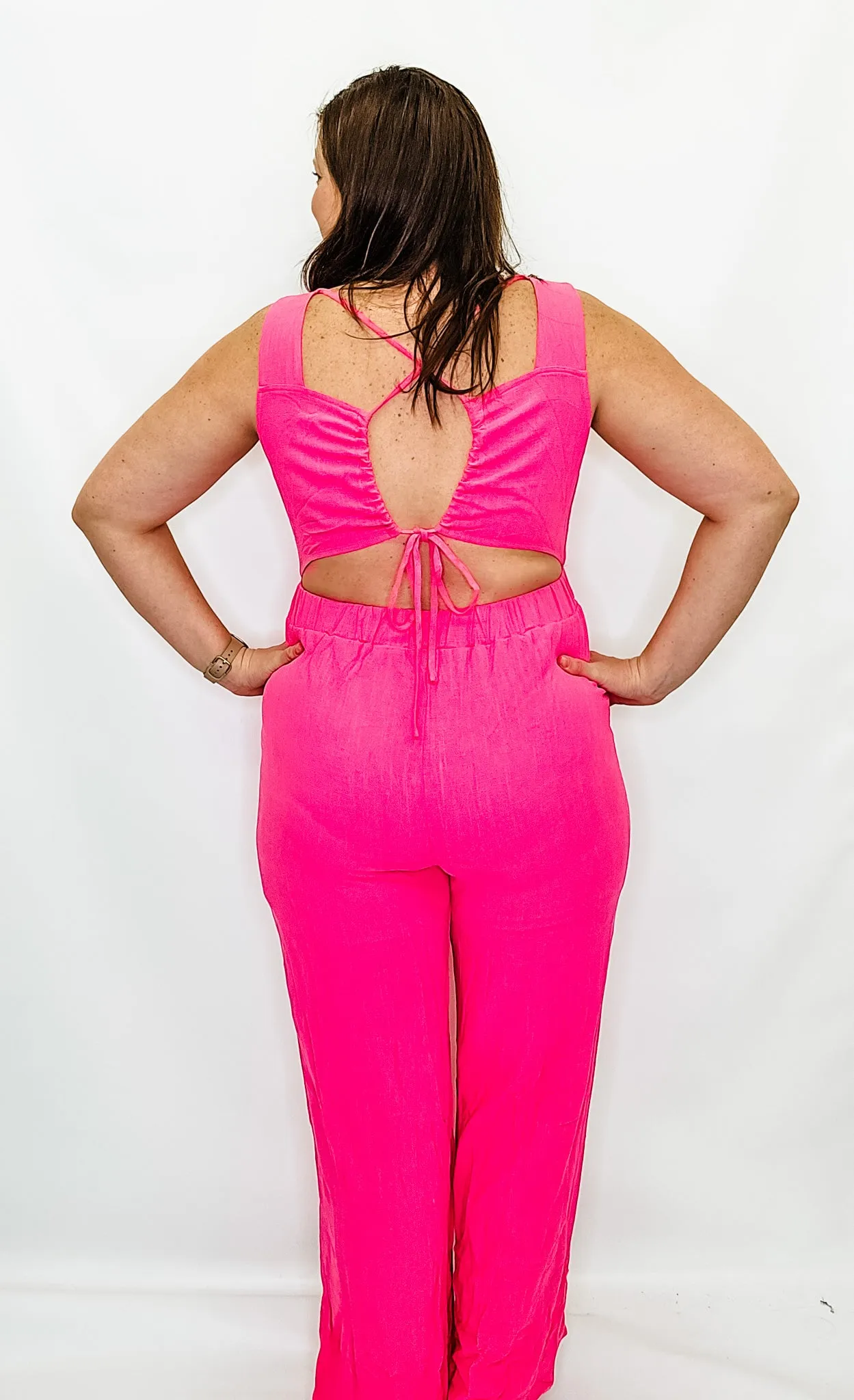 Bubble Pink Open Back Jumpsuit