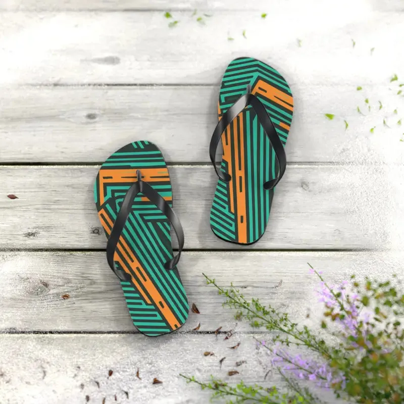 Comfy Green Striped Pattern Flip Flops