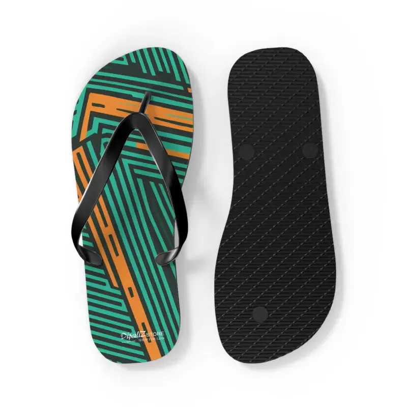 Comfy Green Striped Pattern Flip Flops