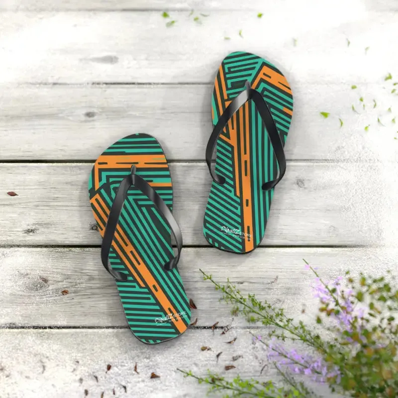 Comfy Green Striped Pattern Flip Flops
