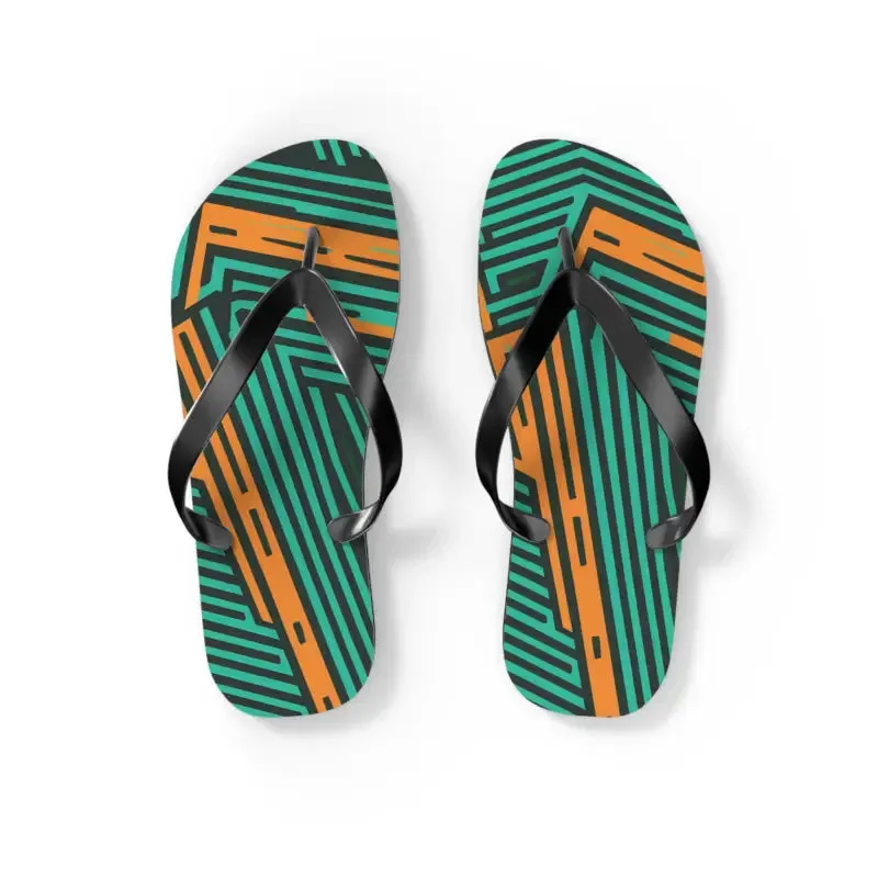 Comfy Green Striped Pattern Flip Flops