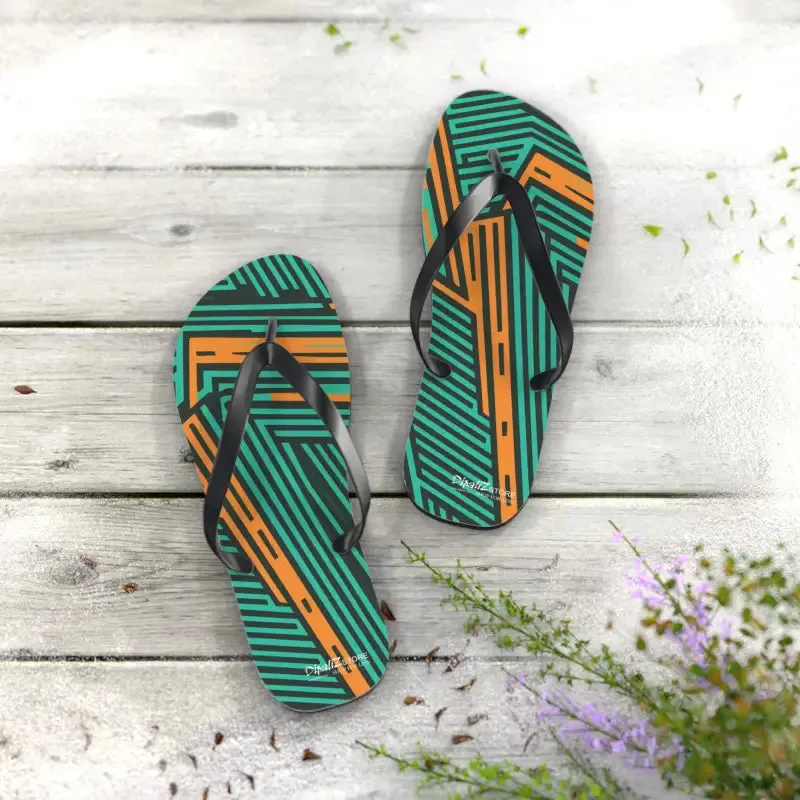 Comfy Green Striped Pattern Flip Flops