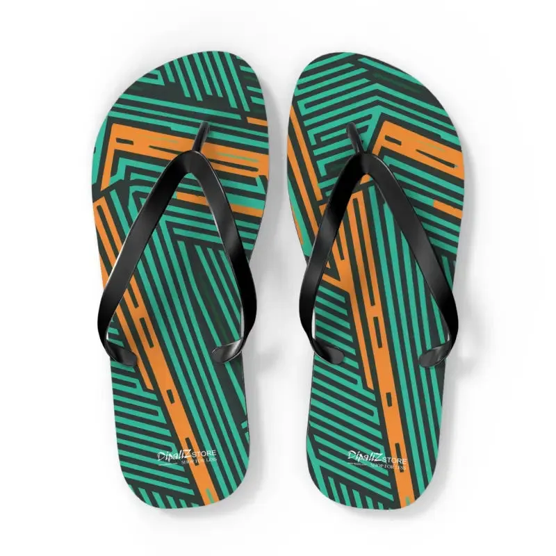 Comfy Green Striped Pattern Flip Flops