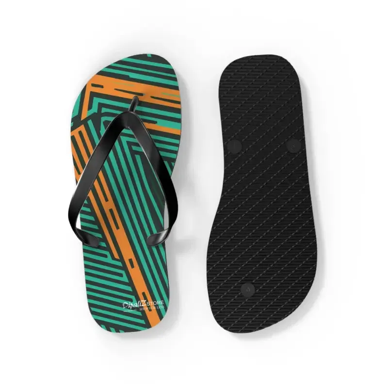 Comfy Green Striped Pattern Flip Flops