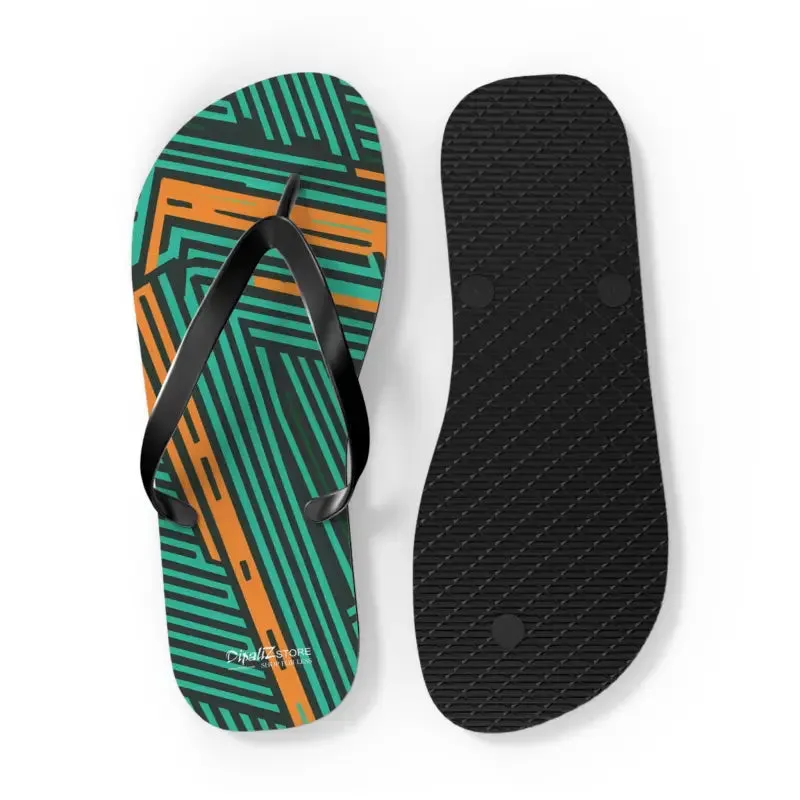 Comfy Green Striped Pattern Flip Flops