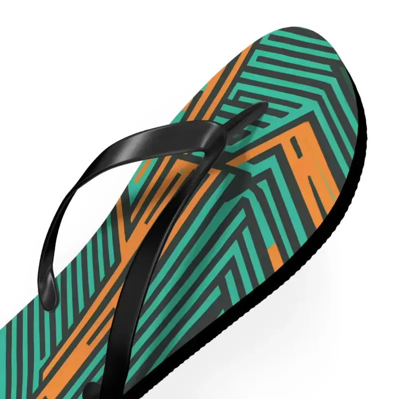 Comfy Green Striped Pattern Flip Flops