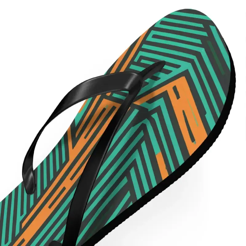 Comfy Green Striped Pattern Flip Flops