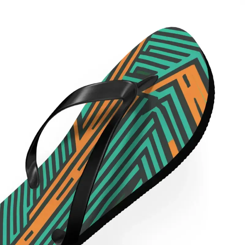 Comfy Green Striped Pattern Flip Flops