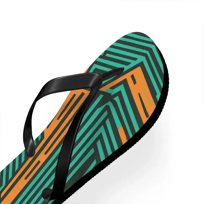 Comfy Green Striped Pattern Flip Flops