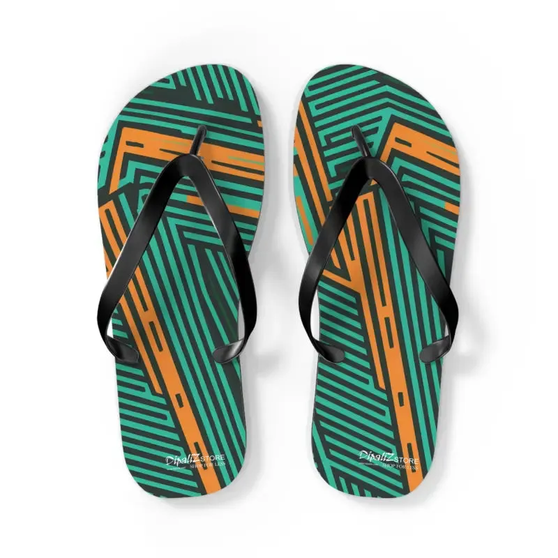 Comfy Green Striped Pattern Flip Flops
