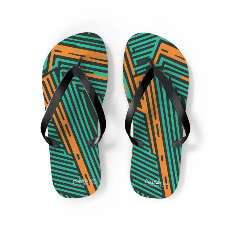 Comfy Green Striped Pattern Flip Flops