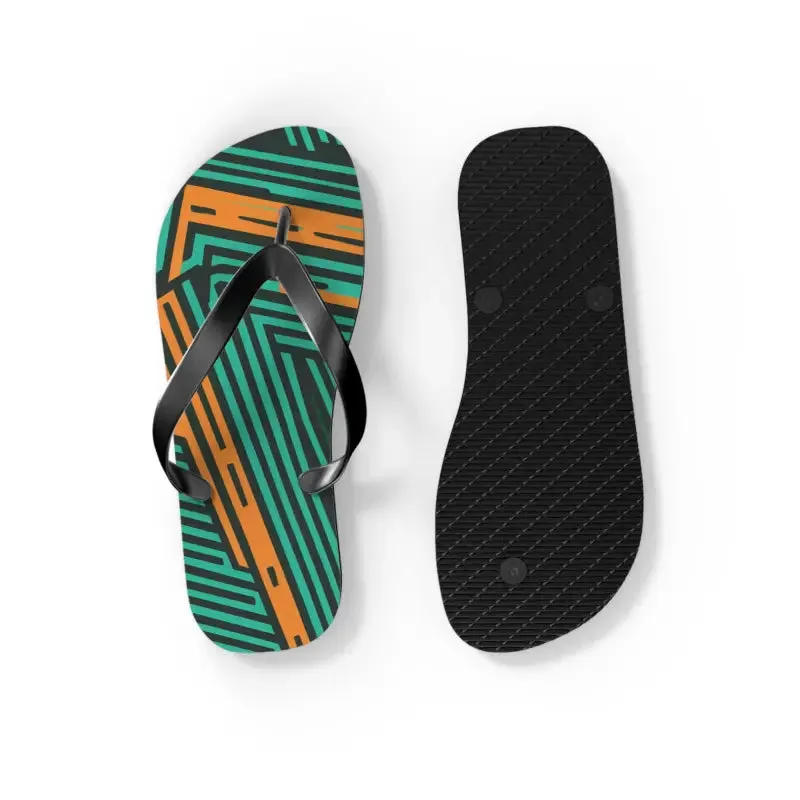 Comfy Green Striped Pattern Flip Flops