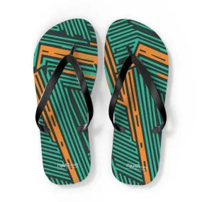Comfy Green Striped Pattern Flip Flops
