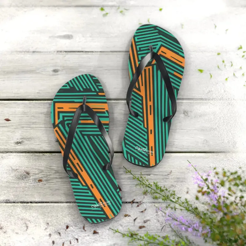 Comfy Green Striped Pattern Flip Flops