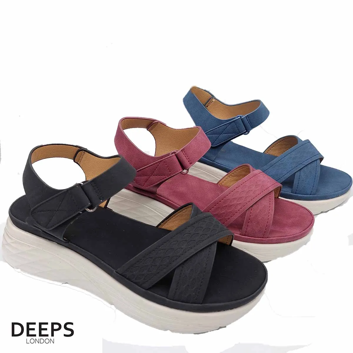 KALY WOMEN'S LIGHTWEIGHT CUSHIONED COMFY CROSSOVER WEDGE SANDALS