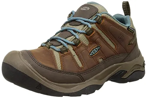 KEEN Women's Circadia Low Waterproof Hiking Shoes, Syrup/North Atlantic, 10