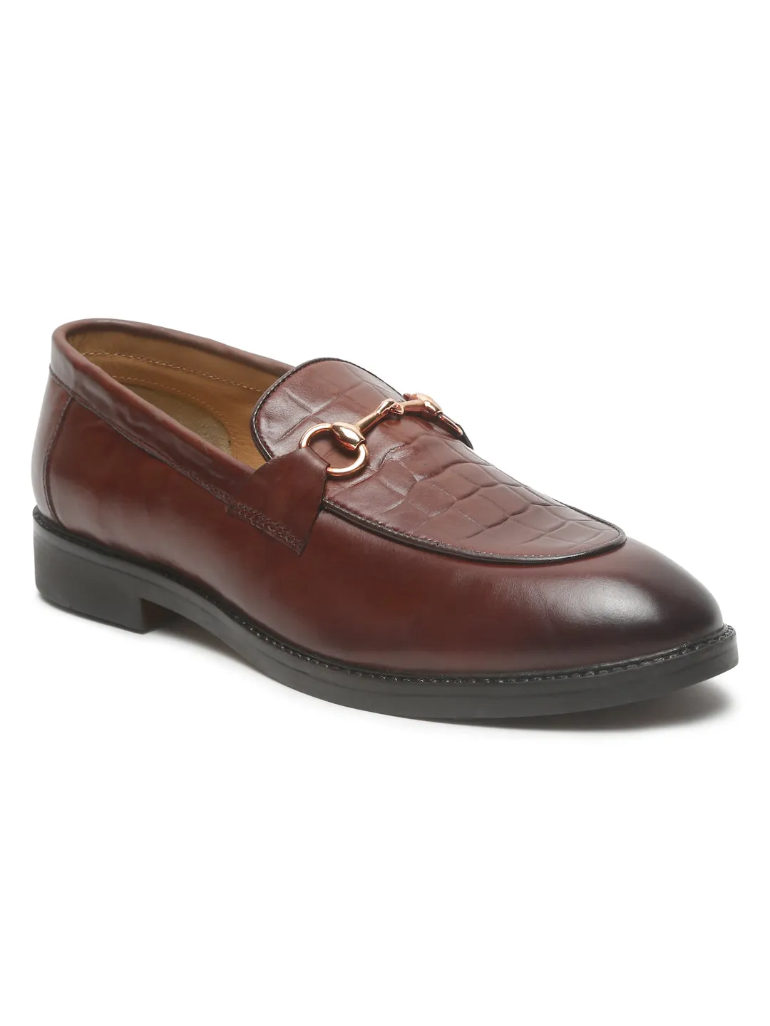 Men's Brown Croco Texture Leather Loafers