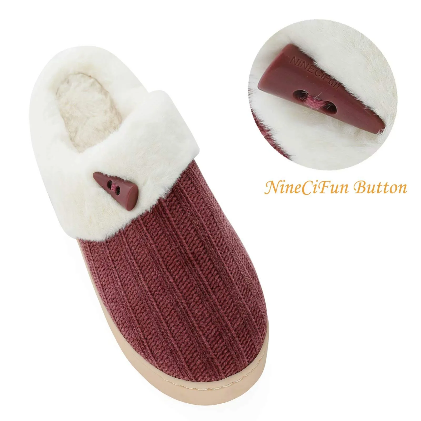 NineCiFun Women's Slip on Fuzzy Slippers Outdoor House Slippers Fur Lined