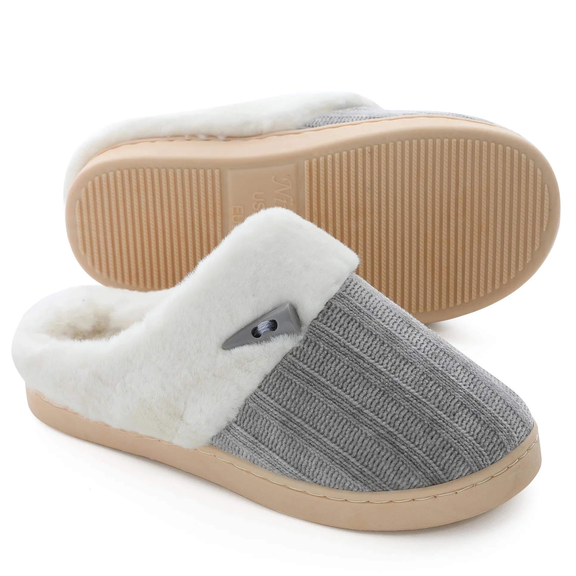 NineCiFun Women's Slip on Fuzzy Slippers Outdoor House Slippers Fur Lined