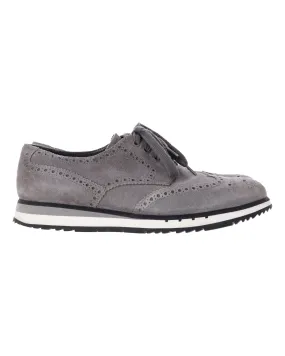 Prada Wingtip Detail Derby Sneakers in Grey Suede