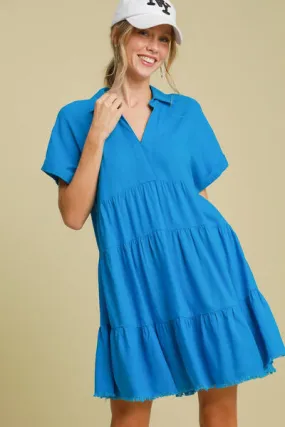 Raw Hem Folded Sleeve Tiered Dress