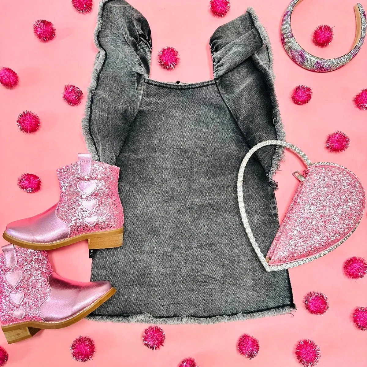 RUFFLE DENIM DRESS