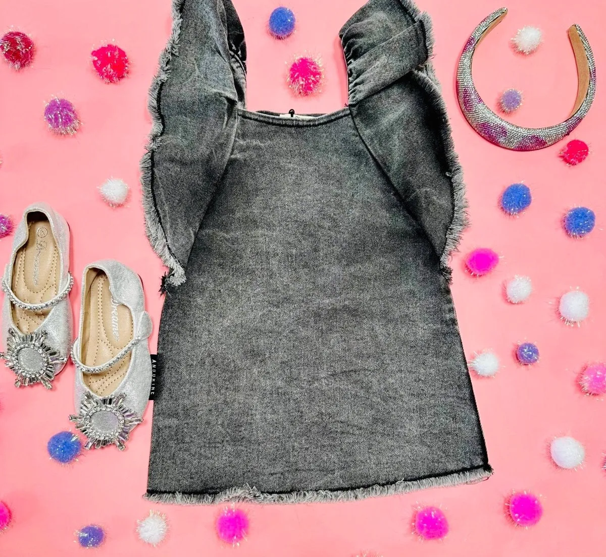 RUFFLE DENIM DRESS