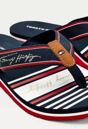 Signature Logo Flip Flops in Navy