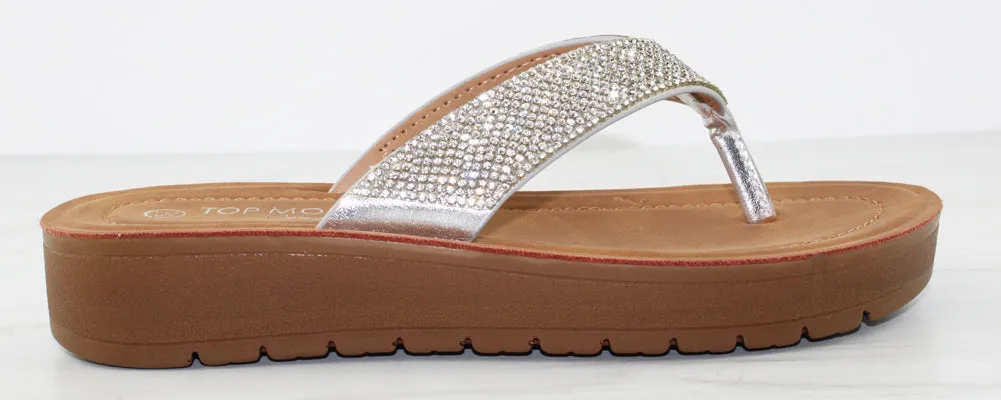 Susie 26 Womens Rhinestone Thong Platform Flip Flops