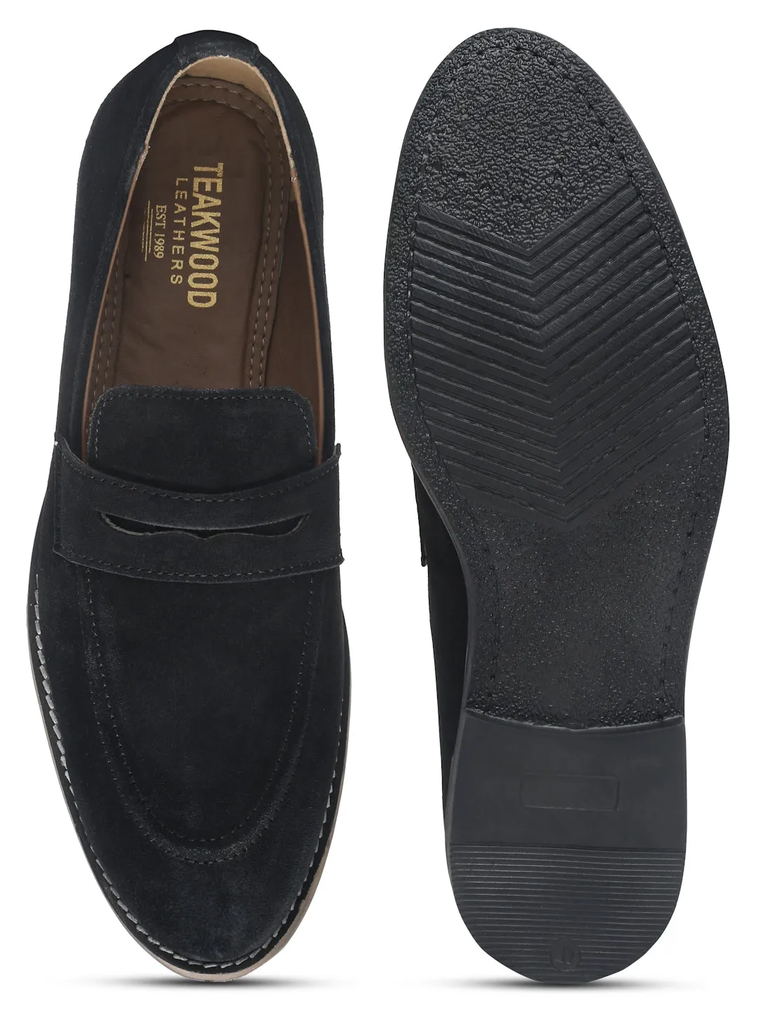 Teakwood Leather Men Solid Round-Toe Black Loafers