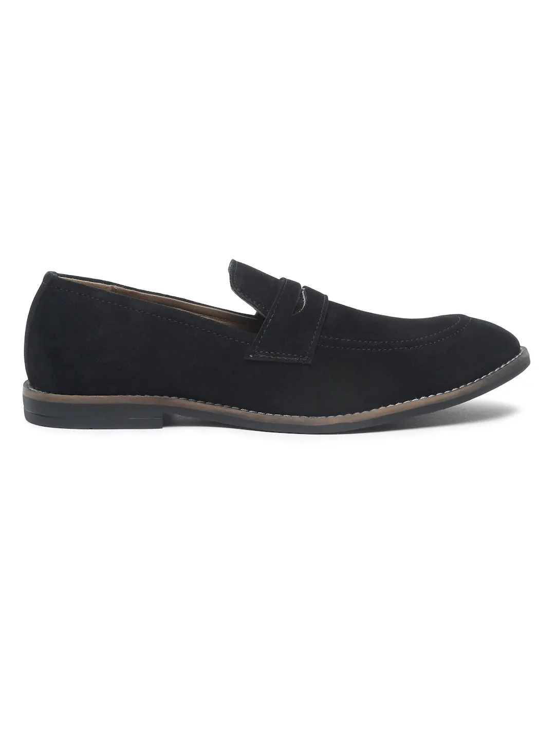 Teakwood Leather Men Solid Round-Toe Black Loafers