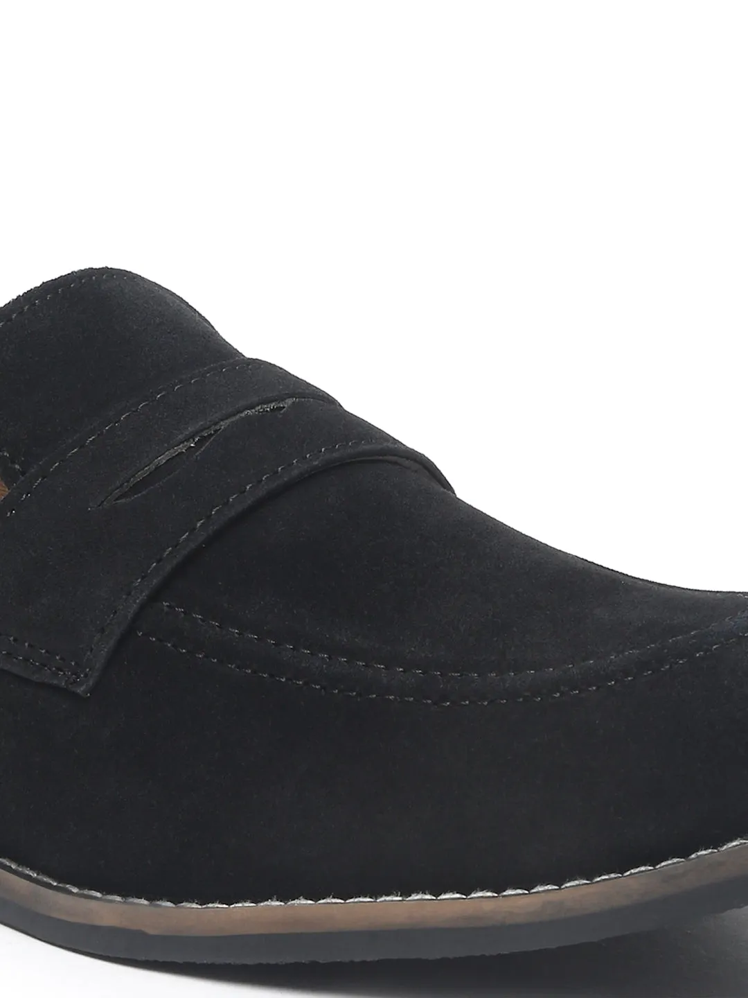 Teakwood Leather Men Solid Round-Toe Black Loafers
