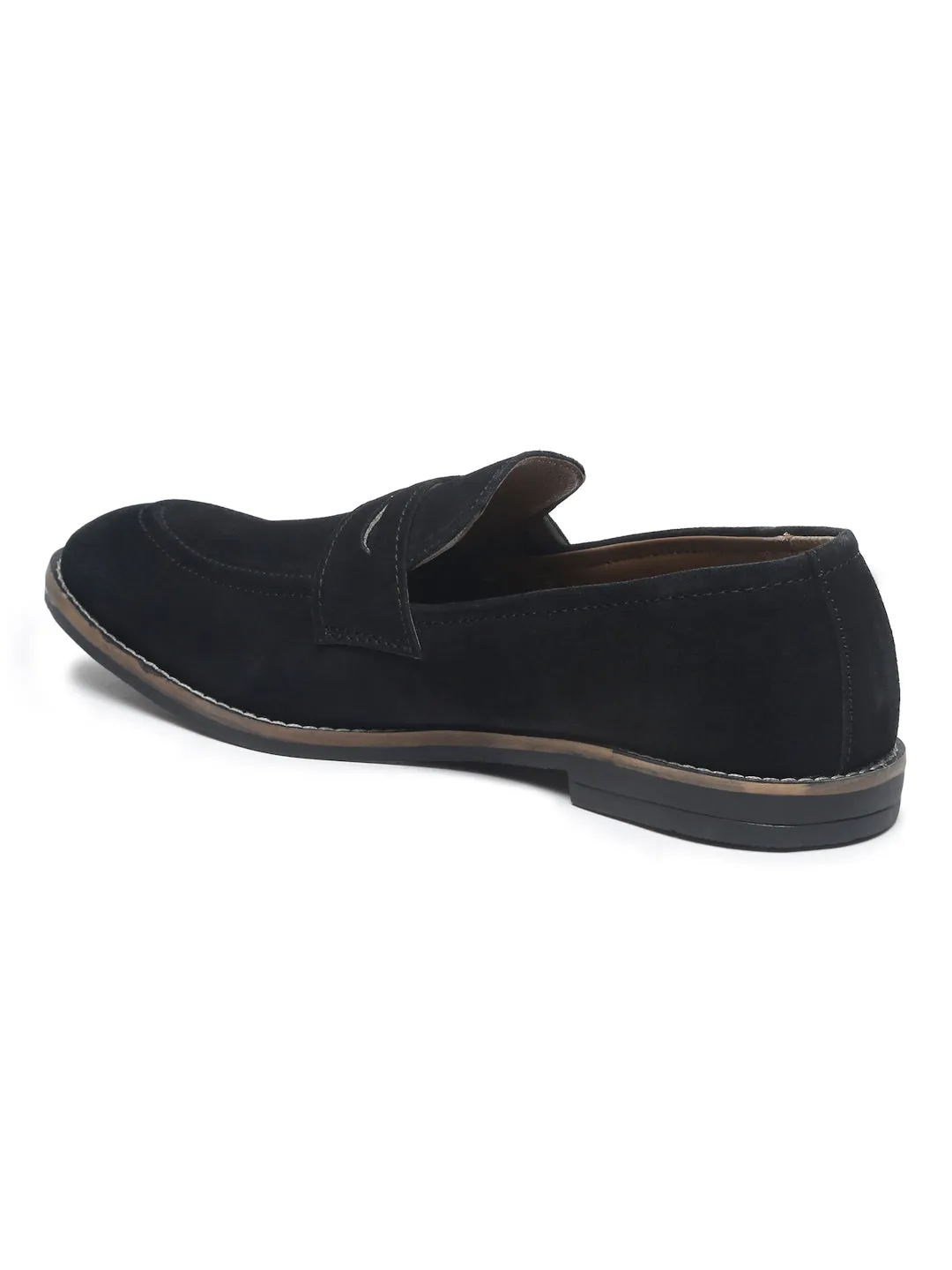 Teakwood Leather Men Solid Round-Toe Black Loafers