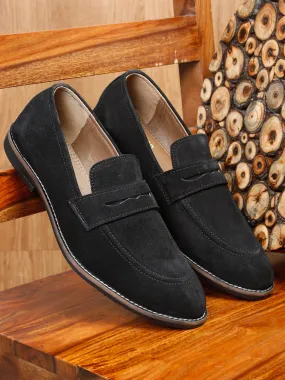 Teakwood Leather Men Solid Round-Toe Black Loafers
