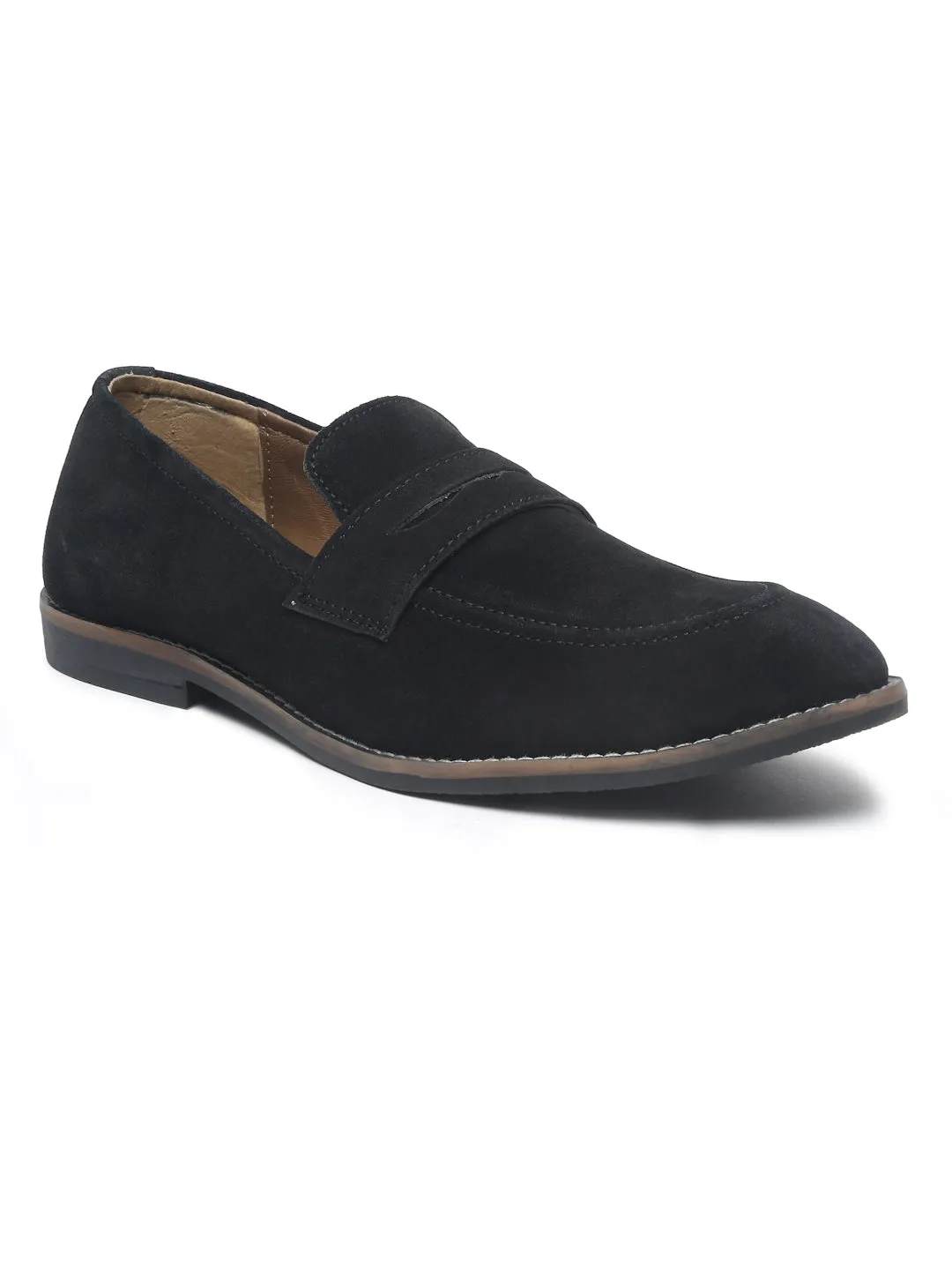 Teakwood Leather Men Solid Round-Toe Black Loafers