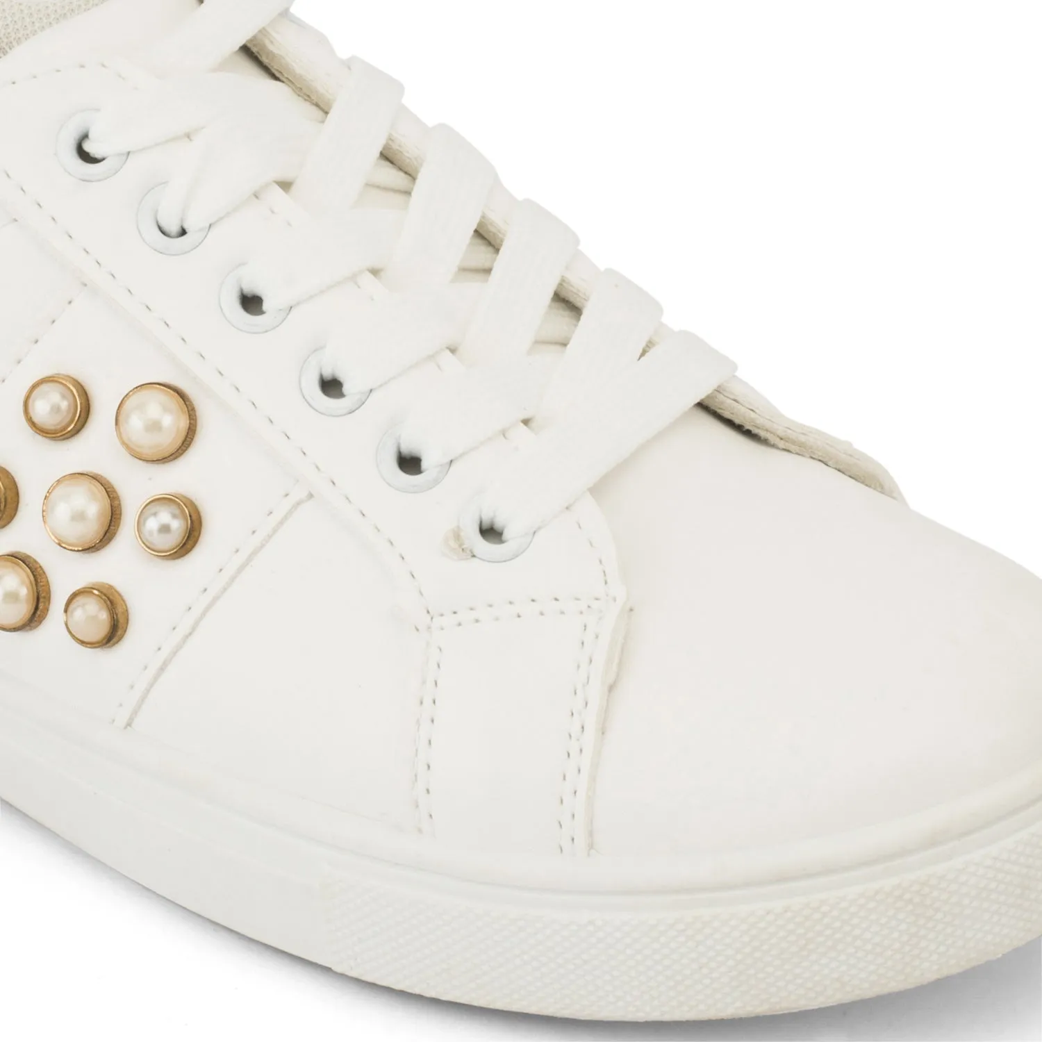 White Pearl Detail Lace Up Trainer