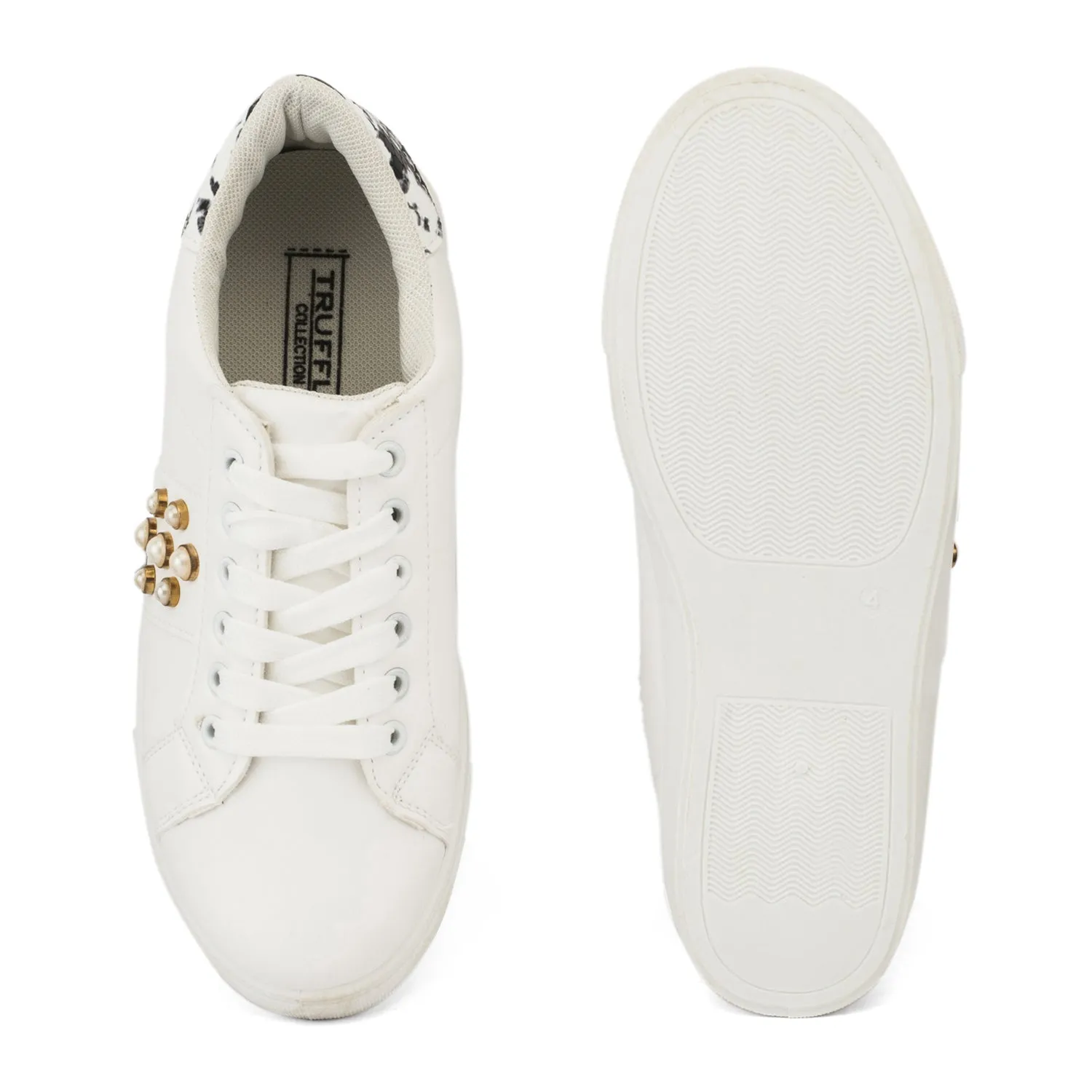White Pearl Detail Lace Up Trainer