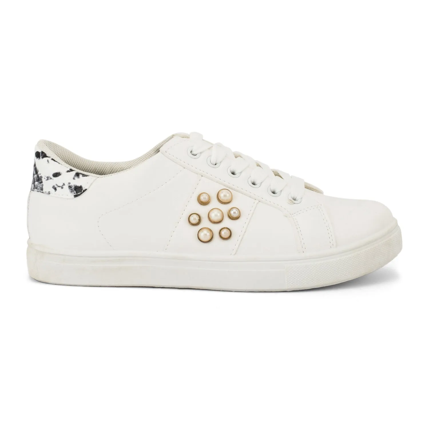 White Pearl Detail Lace Up Trainer