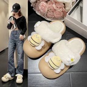 Wholesale Little Bee Autumn and Winter Non-slip Warm Plush Waterproof Cotton Slippers
