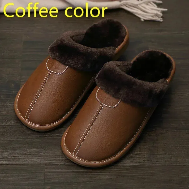 Winter Warm PU Leather Waterproof  Slippers for Men