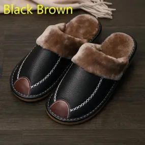 Winter Warm PU Leather Waterproof  Slippers for Men
