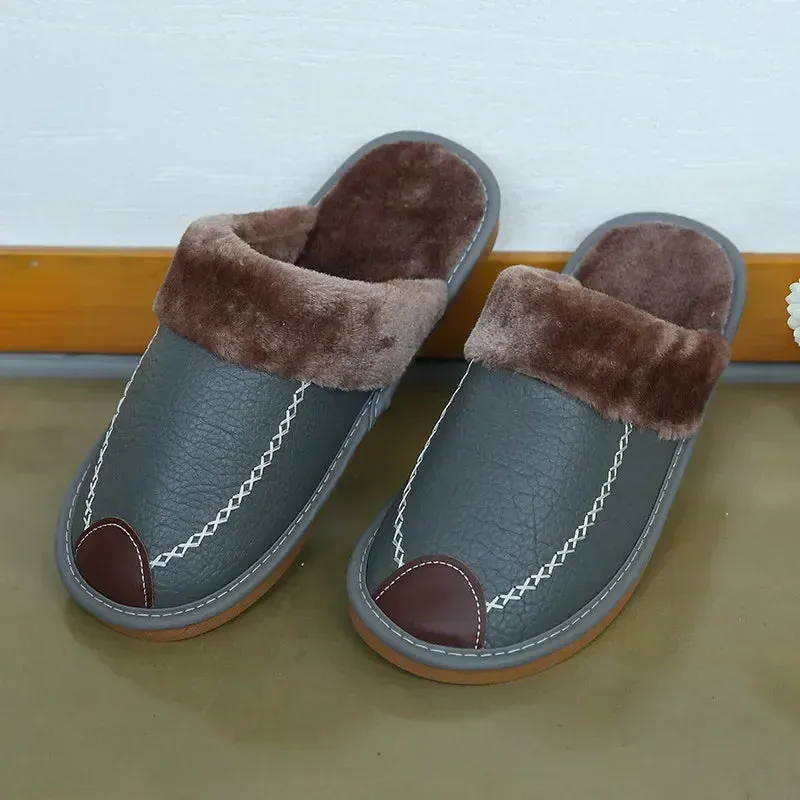 Winter Warm PU Leather Waterproof  Slippers for Men