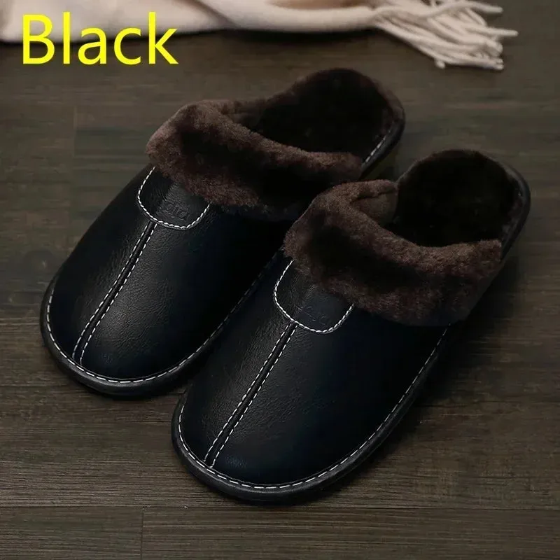 Winter Warm PU Leather Waterproof  Slippers for Men