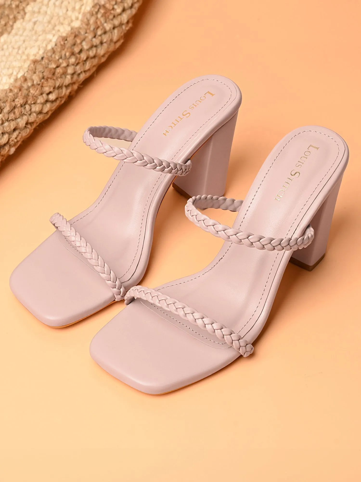 Women's Pink Open Toe Block Heel Lightweight Sandals