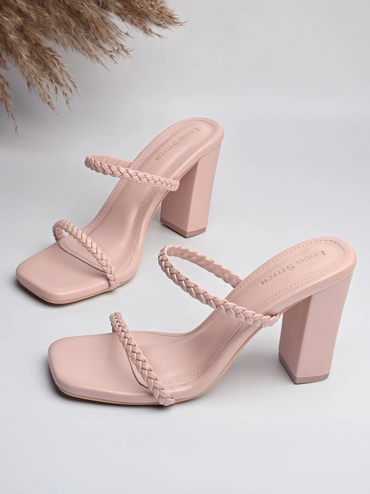 Women's Pink Open Toe Block Heel Lightweight Sandals