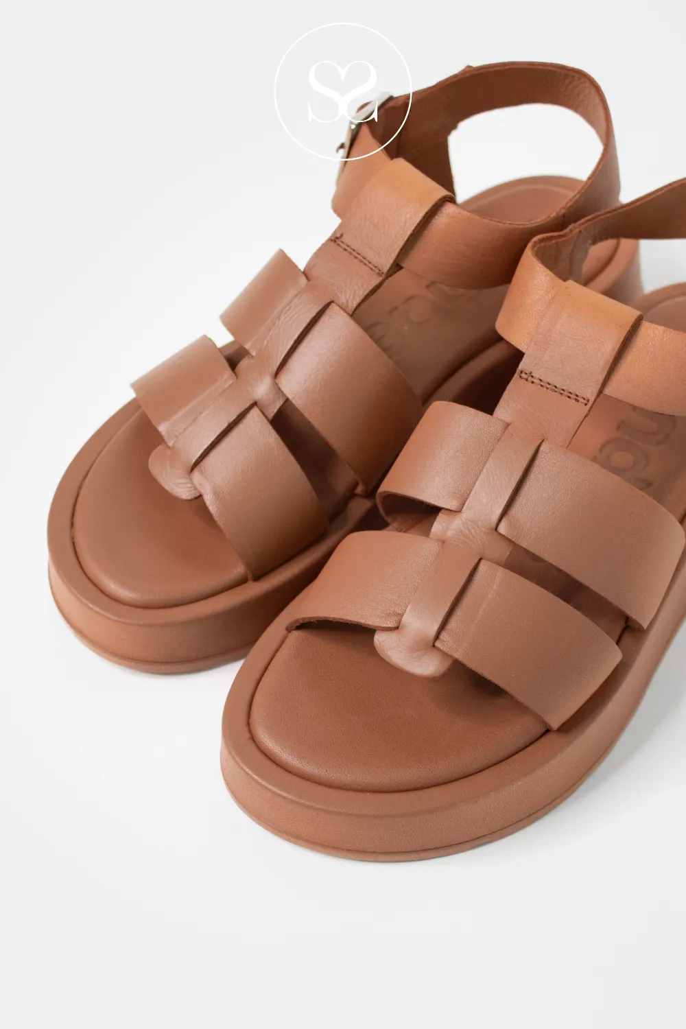 WONDERS AT-3403 TAN LEATHER CHUNKY GLADIATOR STYLE SANDALS