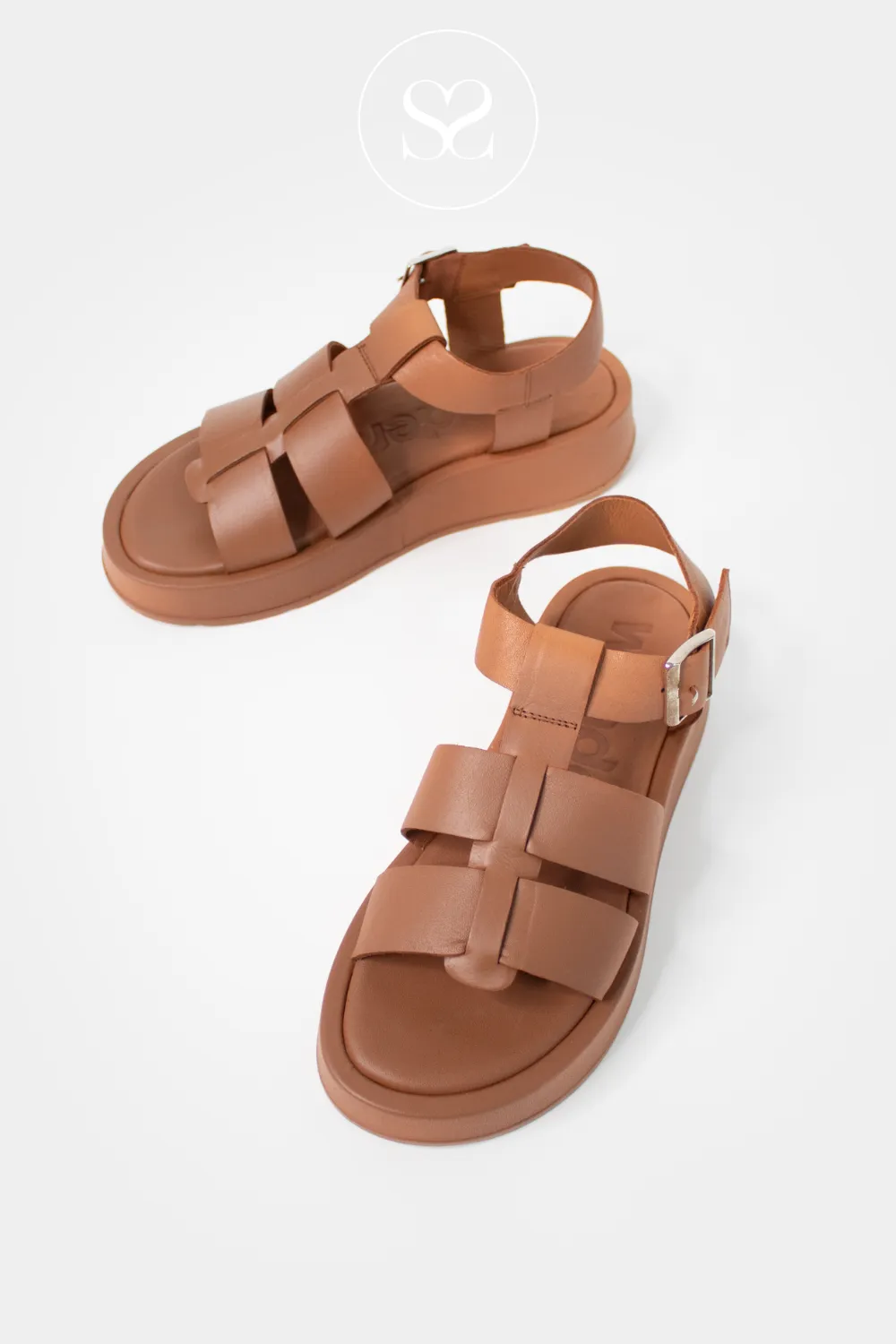 WONDERS AT-3403 TAN LEATHER CHUNKY GLADIATOR STYLE SANDALS